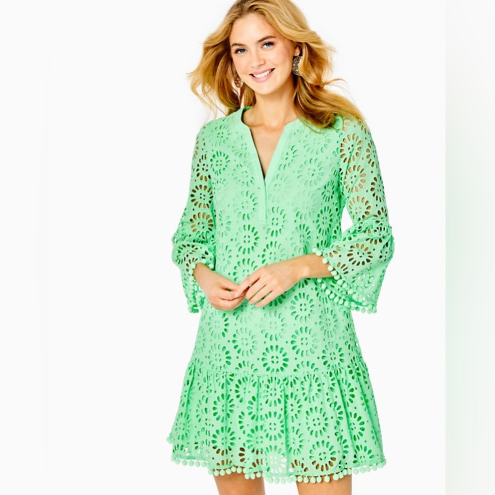 Lilly Pulitzer Bekah Eyelet Cutout Pom Pom Trim Dress - Picture 3 of 16